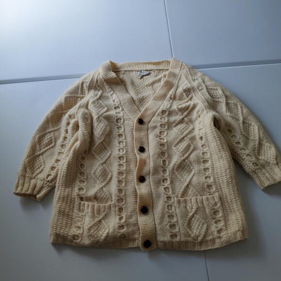 Vintage Carbery Sweater Womens Medium Wool Cable Knit Ireland Hand Knit 90s - Picture 1 of 9